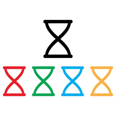 Beyaz arkaplanda farklı renklerde izole edilmiş renkli kum saati simgesi. Vektör illüstrasyonu