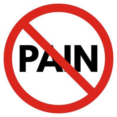 Beyaz arka planda acı belirtisi yok. Kırmızı ağrı yasağı işareti. Vektör illüstrasyonu