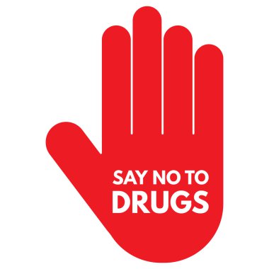 El ikonuyla uyuşturucuya hayır de. İmza atmak yasaktır. Vektör illüstrasyonu