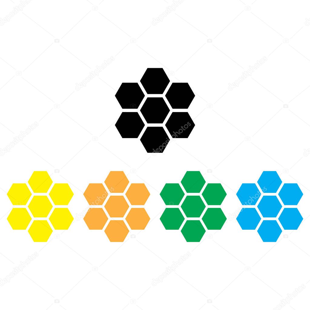 Colorful honey comb icon set in different colors isolated on white background . Vector illustration