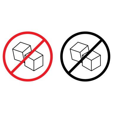 Siyah ve kırmızı renklerde şeker ikonu yok. Şeker işareti yok. Şekersiz simge vektörü