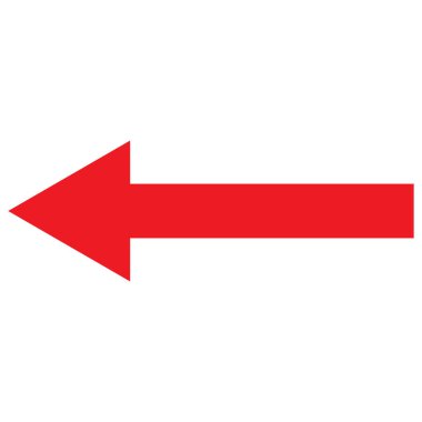 Beyaz arkaplanda kırmızı sol ok simgesi izole edildi. Sol ok simgesi vektörüne git