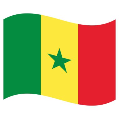 Dalgalı Senegal bayrağı beyaz arkaplanda izole edildi. Senegal bayrağı dalgalanıyor. Vektör illüstrasyonu