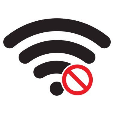 Yasaklanmış kablosuz ağ simgesi. Kablosuz internet yok. Wi-Fi simgesini engelle. Simge vektörünü kaldır