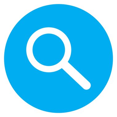 Mavi arama simgesi. Mavi büyütme cam düğmesi simgesi vektörü