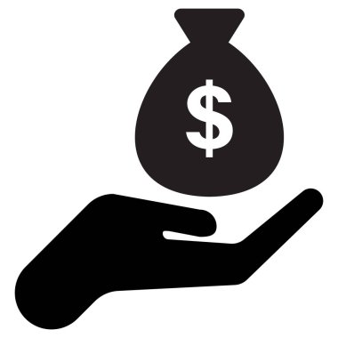 Para çantası el ikonunda. El ele tutuşup para. El simgesi vektöründe dolar çantası