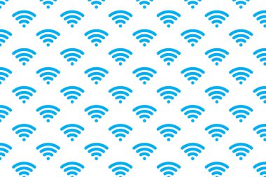 Karı modeli. Mavi kablosuz ağ ikonlu desen. Karısının geçmişi. Vektör illüstrasyonu