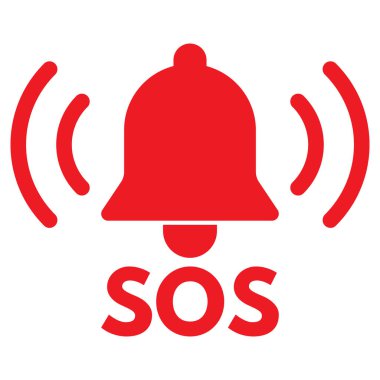 SOS çan simgesi beyaz arkaplanda izole edildi. Acil durum alarm düğmesi simgesi vektörü