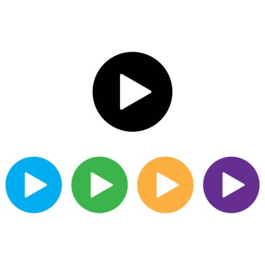 Renkli çalma simgesi farklı renklerde ayarlandı. Çalma düğmesi simgesi seti. Vektör illüstrasyonu