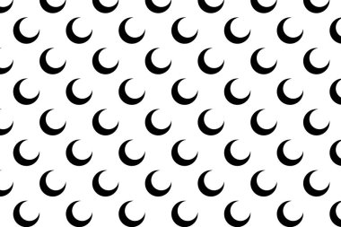 Hilal deseni. Siyah hilal şeklinde kusursuz bir desen. Hilal arka planı. Vektör illüstrasyonu