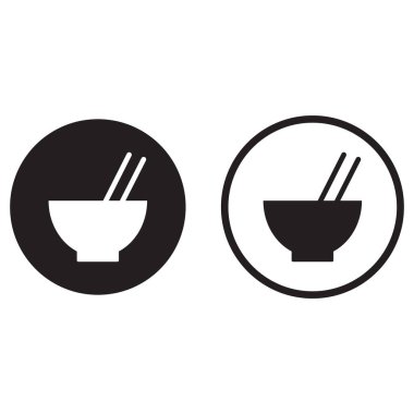 Çin kase ikonu iki şekilde ayarlandı. Çin yemeği ikonu. İki yemek çubuğu ikonu vektörlü kase