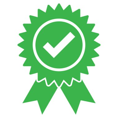 Yeşil onaylı madalya ikonu. Onaylanmış madalya sembolü. Yeşil kalite garanti simgesi vektörü