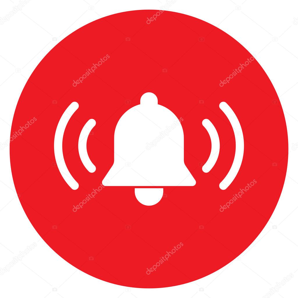 Red notification bell icon isolated on white background . Red round bell button icon vector