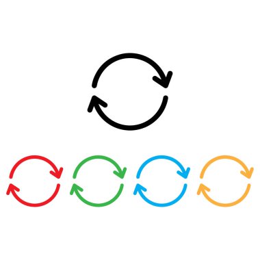 Beş renkli renkli renkli tazeleme simgesi. Simgeyi yeniden yükle. Simgeyi sıfırla. Ok simgesi vektörünü tazele