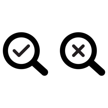 Keneli ve çapraz simgeli bir simge ara. Büyüteç cam işaret simgesi seti. Vektör illüstrasyonu