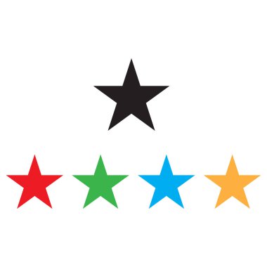 Beyaz arkaplanda farklı renklerde izole edilmiş renkli yıldız simgesi. Yıldız simgesi. Vektör illüstrasyonu