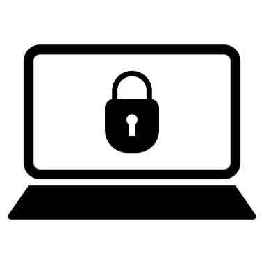 Kilitli dizüstü bilgisayar simgesi beyaz arkaplanda izole edildi. Asma kilit ikonlu dizüstü bilgisayar. Vektör illüstrasyonu