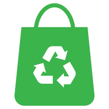 Geri dönüştürülmüş plastik torba ikonu. Yeşil geri dönüşüm plastik torba ikonu. Eko plastik torba ikon vektörü