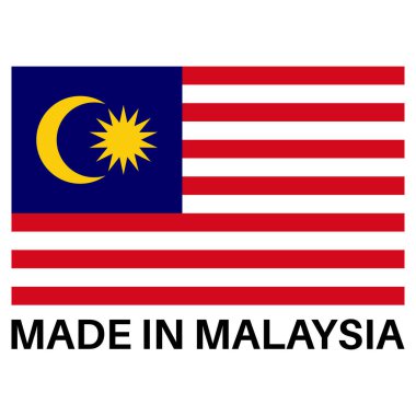 Malezya bayraklı Malezya malı. Malezya markasından yapılmış. Malezya ürün rozeti. Vektör illüstrasyonu
