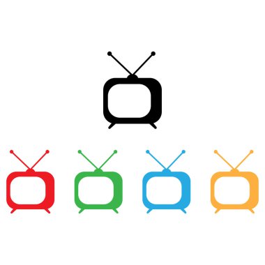Beyaz arkaplanda beş renk izole edilmiş renkli televizyon simgesi. Televizyon ikonu. Vektör illüstrasyonu
