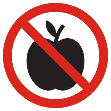 Beyaz arka planda elma işareti yok. Elma yasak tabelasına izin yok. Vektör illüstrasyonu