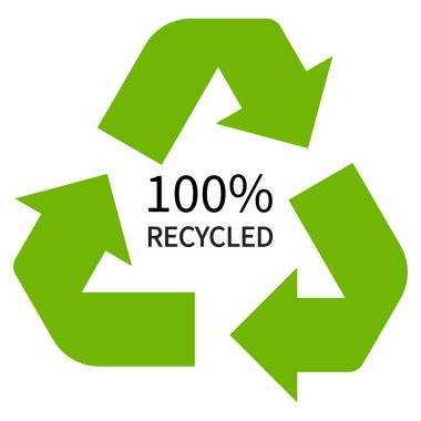 % 100 geri dönüşümlü tabela beyaz arka planda izole edildi. % 100 geri dönüşümlü sembol simgesi. Vektör illüstrasyonu