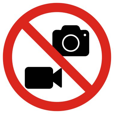 Kamera ya da video işareti yok. Fotoğraf makinesi ve video kayıt tabelası yok. Vektör illüstrasyonu