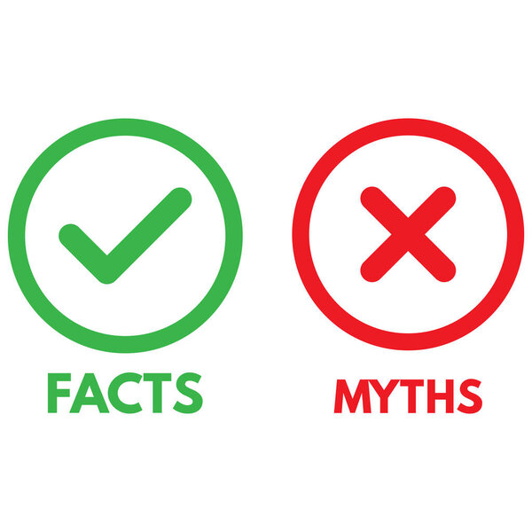 Facts and myths icons with check mark and cross . True or false facts icons . Vector illustration