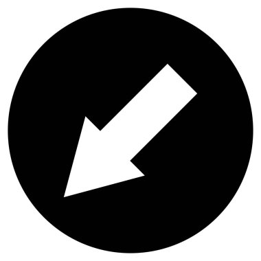 Sol taraftaki ok simgesi beyaz arkaplanda izole edildi. Sol aşağı ok simgesi vektörü