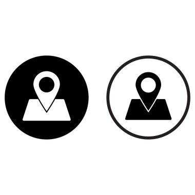 Yer tutucu simgesi iki şekilde ayarlandı. Harita işaretleyici simgesi. Konum simgesi. Vektör illüstrasyonu