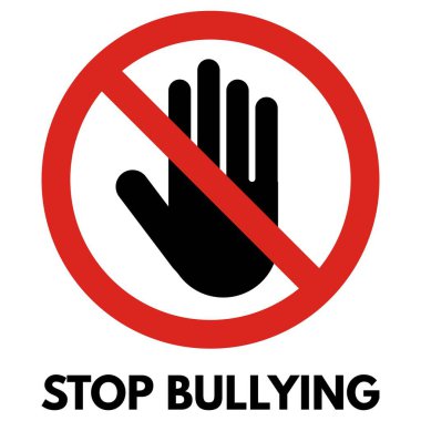 Beyaz arka planda izole edilmiş mesajla zorbalık işaretini durdurun. Zorbalık işareti yok. Vektör illüstrasyonu