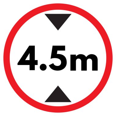 Maksimum yükseklik sınırı 4.5 metre işareti beyaz arkaplanda izole edildi. Trafik işaretleri. Vektör illüstrasyonu