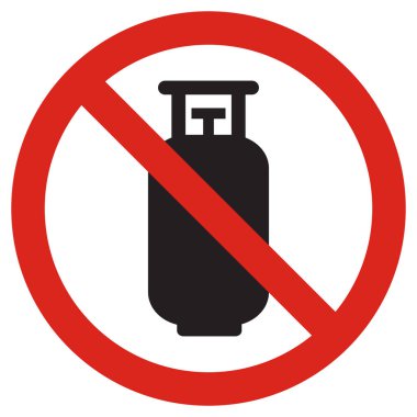 Beyaz arka planda izole edilmiş gaz silindiri işareti yok. Gaz tüpü yasaklama işareti. Vektör illüstrasyonu