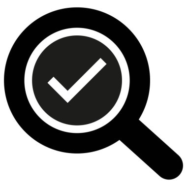 Başarı simgesi aranıyor. Üzerinde işaret simgesi olan büyüteç. Vektör illüstrasyonu