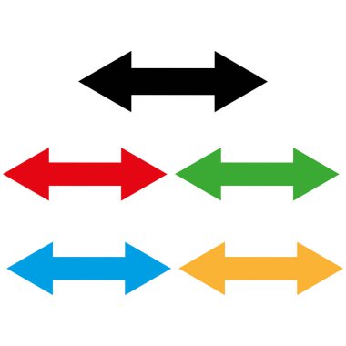 Renkli kısa çift ok simgesi farklı renklerde ayarlandı. Ok simgesi ayarlandı. Vektör illüstrasyonu