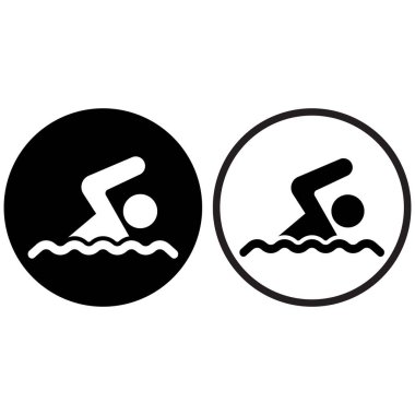 Yüzücü simgesi iki şekilde ayarlandı. Yüzme sembolü simgesi. Vektör illüstrasyonu