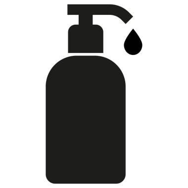 Şampuan ikonu. Sıvı sabun şişesi ikonu. Duş jeli ikonu. Vektör illüstrasyonu