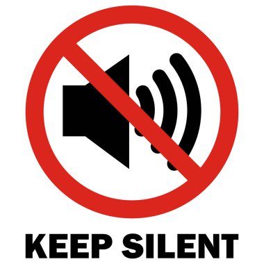 Beyaz arkaplanda izole edilmiş metni olan sessiz işareti tut. Ses yok. Vektör illüstrasyonu