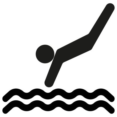 Dalış ikonu. İnsan dalgıcı deniz suyu ikonunda yüzer. Vektör illüstrasyonu