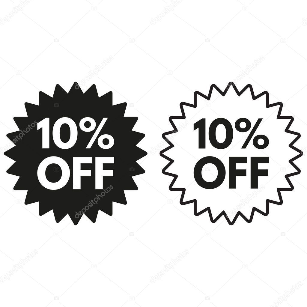 10 0ff sale label icon set in two styles . Sale tag badge icon for promotions . Vector illustration