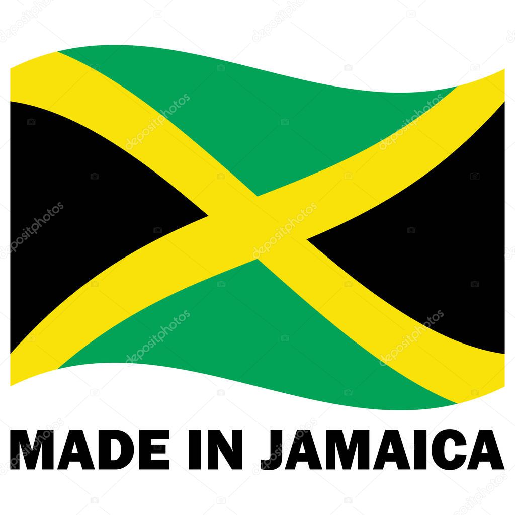 Made in Jamaica with waving flag . Jamaica product label icon . Vector illustration