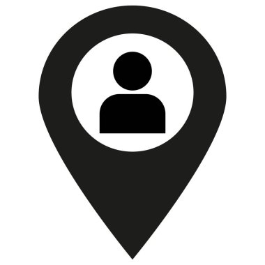 Kullanıcı konumu haritası pin simgesi. Kullanıcı simgesiyle harita işaretleyicisi. Kişinin konumu simgesi. Vektör illüstrasyonu