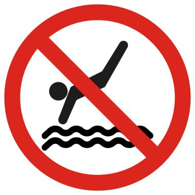 Beyaz arkaplanda dalış işareti yok. Su işaretinin içine atlamak yok. Vektör illüstrasyonu