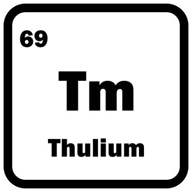 Thulium kimyasal element simgesi beyaz arkaplanda izole edildi. Thulium simge vektörü