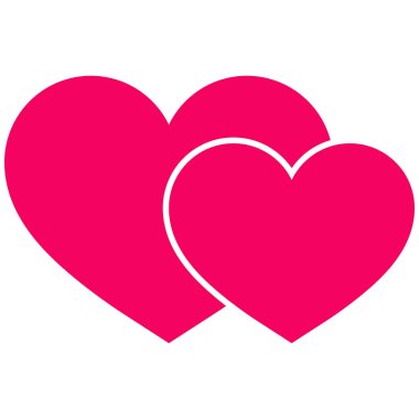 Moda tarzında iki kalp ikonu. İki üst üste binen kalp ikonu. Aşk sembolü simgesi. Vektör illüstrasyonu