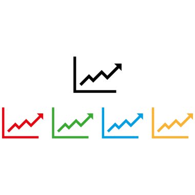 Farklı renklerde büyüyen renkli çubuk simgesi. Yükselen grafik simgesi. Büyüme simgesi. Vektör illüstrasyonu