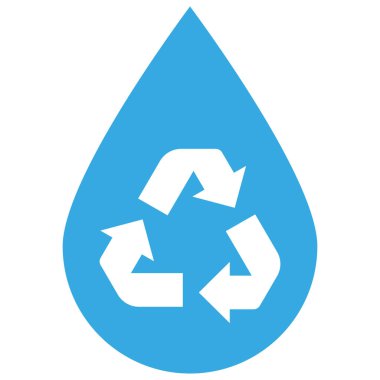 Beyaz arkaplanda su geri dönüşüm simgesi izole edildi. Geri dönüşüm sembollü su damlası . 