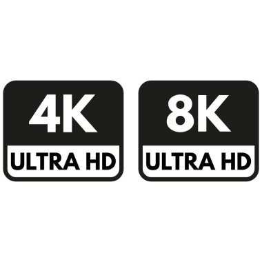 4K ve 8K Ultra HD video format simgesi seti. 4K ve 8K çözünürlük simgesi. Vektör