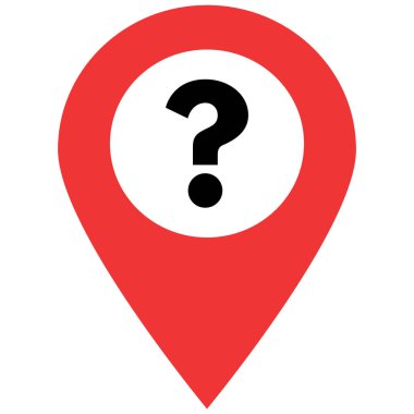 Soru işareti simgesiyle işaretle. Soru haritası işaretleyici simgesi. Bilinmeyen konum simgesi vektörü