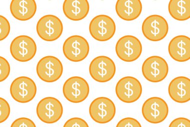 Beyaz arka planda dolar para deseni. Para kalıbı. Dolar madeni para arka planı. Vektör illüstrasyonu